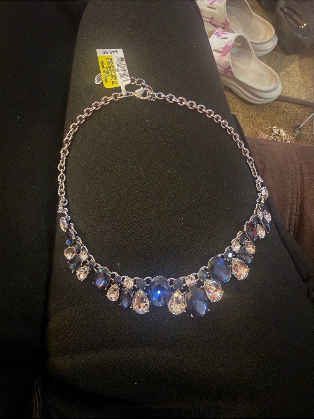 Charter Club Blue and Clear Crystal Statement Necklace